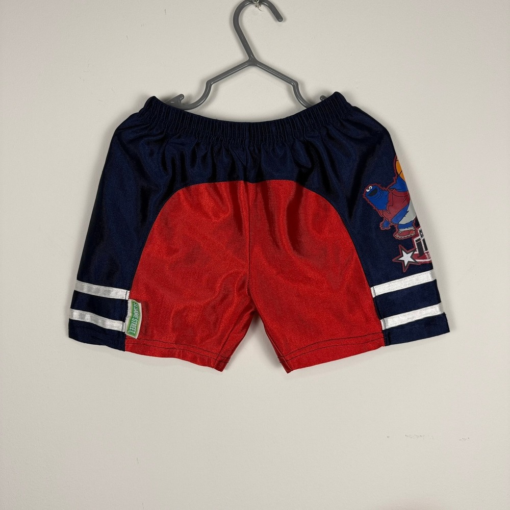 2006 Sesame Street Cookie Monster Basketball Shorts Kids Size 3 Red Navy Blue